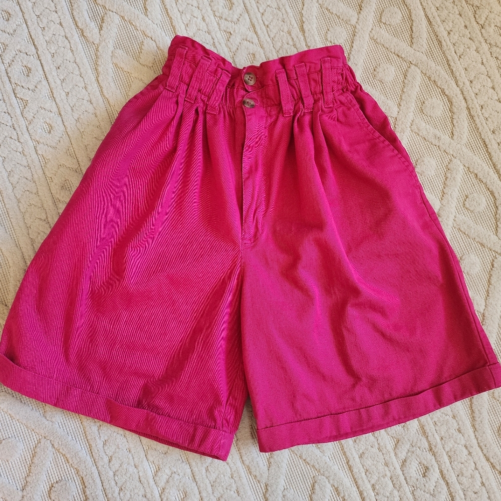 S Fushia paperbag high rise shorts